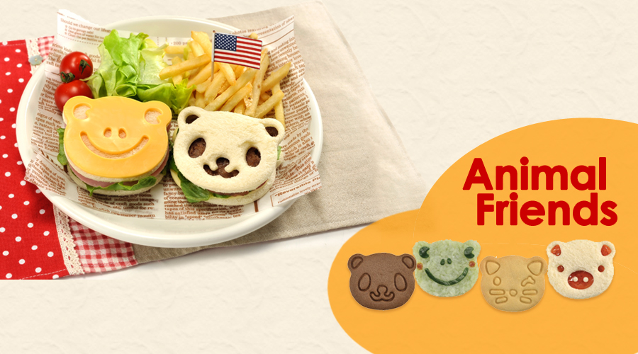 CuteZCute Animal Friends bento sandwich cutter — panda and bear sandwiches with fries